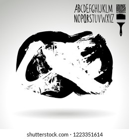 Black brush stroke and handwritten alphabet. Grunge vector abstract hand - painted element. Underline and border design.