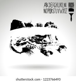 Black brush stroke and handwritten alphabet. Grunge vector abstract hand - painted element. Underline and border design.