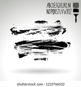 Black brush stroke and handwritten alphabet. Grunge vector abstract hand - painted element. Underline and border design.