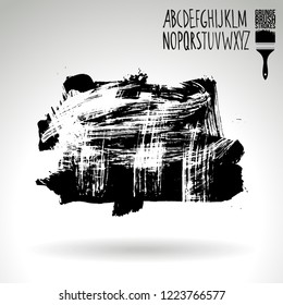 Black brush stroke and handwritten alphabet. Grunge vector abstract hand - painted element. Underline and border design.