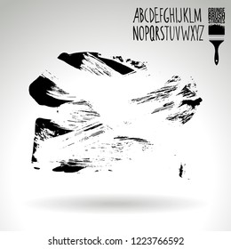 Black brush stroke and handwritten alphabet. Grunge vector abstract hand - painted element. Underline and border design.