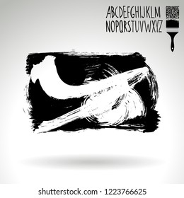 Black brush stroke and handwritten alphabet. Grunge vector abstract hand - painted element. Underline and border design.