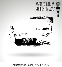 Black brush stroke and handwritten alphabet. Grunge vector abstract hand - painted element. Underline and border design.