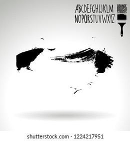 Black brush stroke and handwritten alphabet. Grunge vector abstract hand - painted element. Underline and border design.