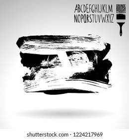 Black brush stroke and handwritten alphabet. Grunge vector abstract hand - painted element. Underline and border design.