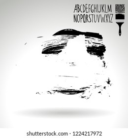 Black brush stroke and handwritten alphabet. Grunge vector abstract hand - painted element. Underline and border design.