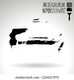Black brush stroke and handwritten alphabet. Grunge vector abstract hand - painted element. Underline and border design.