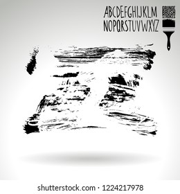 Black brush stroke and handwritten alphabet. Grunge vector abstract hand - painted element. Underline and border design.