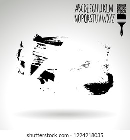 Black brush stroke and handwritten alphabet. Grunge vector abstract hand - painted element. Underline and border design.