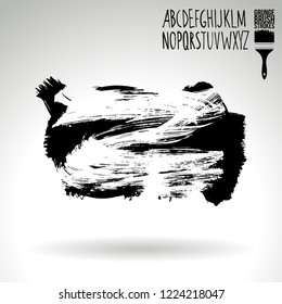 Black brush stroke and handwritten alphabet. Grunge vector abstract hand - painted element. Underline and border design.