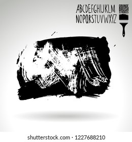 Black brush stroke and handwritten alphabet. Grunge vector abstract hand - painted element. Underline and border design.