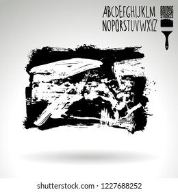 Black brush stroke and handwritten alphabet. Grunge vector abstract hand - painted element. Underline and border design.