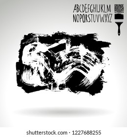 Black brush stroke and handwritten alphabet. Grunge vector abstract hand - painted element. Underline and border design.