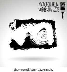 Black brush stroke and handwritten alphabet. Grunge vector abstract hand - painted element. Underline and border design.