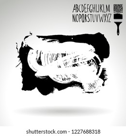 Black brush stroke and handwritten alphabet. Grunge vector abstract hand - painted element. Underline and border design.