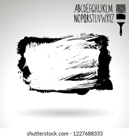 Black brush stroke and handwritten alphabet. Grunge vector abstract hand - painted element. Underline and border design.