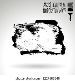 Black brush stroke and handwritten alphabet. Grunge vector abstract hand - painted element. Underline and border design.