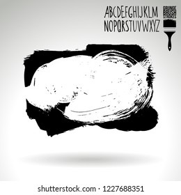 Black brush stroke and handwritten alphabet. Grunge vector abstract hand - painted element. Underline and border design.