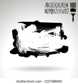 Black brush stroke and handwritten alphabet. Grunge vector abstract hand - painted element. Underline and border design.