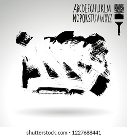 Black brush stroke and handwritten alphabet. Grunge vector abstract hand - painted element. Underline and border design.