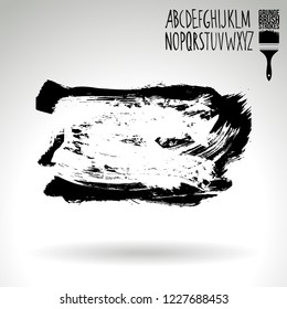 Black brush stroke and handwritten alphabet. Grunge vector abstract hand - painted element. Underline and border design.