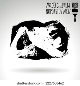 Black brush stroke and handwritten alphabet. Grunge vector abstract hand - painted element. Underline and border design.
