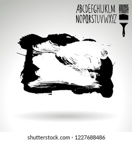Black brush stroke and handwritten alphabet. Grunge vector abstract hand - painted element. Underline and border design.