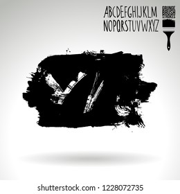 Black brush stroke and handwritten alphabet. Grunge vector abstract hand - painted element. Underline and border design.