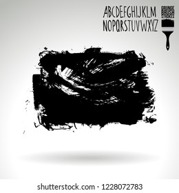 Black brush stroke and handwritten alphabet. Grunge vector abstract hand - painted element. Underline and border design.
