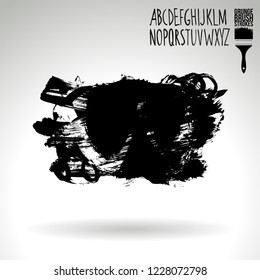 Black brush stroke and handwritten alphabet. Grunge vector abstract hand - painted element. Underline and border design.