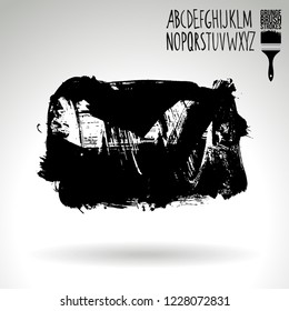 Black brush stroke and handwritten alphabet. Grunge vector abstract hand - painted element. Underline and border design.