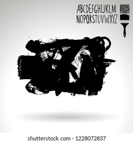 Black brush stroke and handwritten alphabet. Grunge vector abstract hand - painted element. Underline and border design.