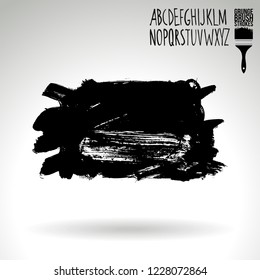 Black brush stroke and handwritten alphabet. Grunge vector abstract hand - painted element. Underline and border design.