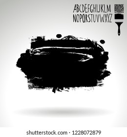 Black brush stroke and handwritten alphabet. Grunge vector abstract hand - painted element. Underline and border design.