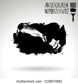 Black brush stroke and handwritten alphabet. Grunge vector abstract hand - painted element. Underline and border design.
