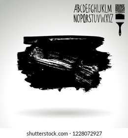 Black brush stroke and handwritten alphabet. Grunge vector abstract hand - painted element. Underline and border design.