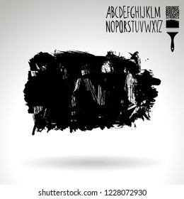 Black brush stroke and handwritten alphabet. Grunge vector abstract hand - painted element. Underline and border design.