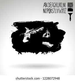 Black brush stroke and handwritten alphabet. Grunge vector abstract hand - painted element. Underline and border design.