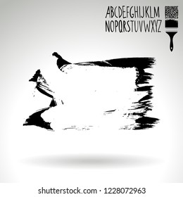 Black brush stroke and handwritten alphabet. Grunge vector abstract hand - painted element. Underline and border design.