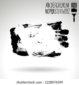 Black brush stroke and handwritten alphabet. Grunge vector abstract hand - painted element. Underline and border design.
