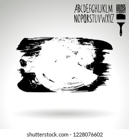 Black brush stroke and handwritten alphabet. Grunge vector abstract hand - painted element. Underline and border design.