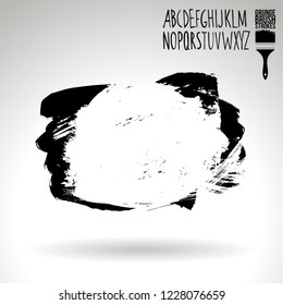 Black brush stroke and handwritten alphabet. Grunge vector abstract hand - painted element. Underline and border design.