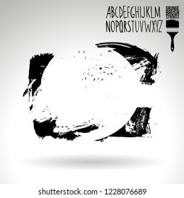 Black brush stroke and handwritten alphabet. Grunge vector abstract hand - painted element. Underline and border design.
