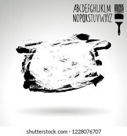 Black brush stroke and handwritten alphabet. Grunge vector abstract hand - painted element. Underline and border design.