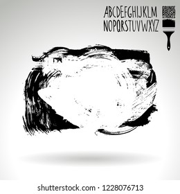 Black brush stroke and handwritten alphabet. Grunge vector abstract hand - painted element. Underline and border design.