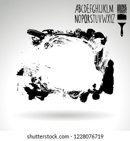 Black brush stroke and handwritten alphabet. Grunge vector abstract hand - painted element. Underline and border design.