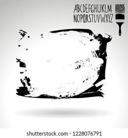 Black brush stroke and handwritten alphabet. Grunge vector abstract hand - painted element. Underline and border design.