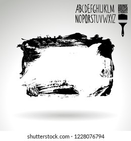 Black brush stroke and handwritten alphabet. Grunge vector abstract hand - painted element. Underline and border design.