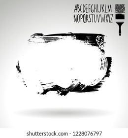 Black brush stroke and handwritten alphabet. Grunge vector abstract hand - painted element. Underline and border design.
