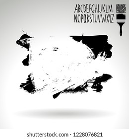 Black brush stroke and handwritten alphabet. Grunge vector abstract hand - painted element. Underline and border design.